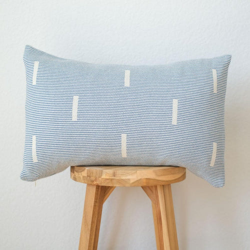 Modern Geometric Dash Lines Cotton Lumbar Throw Pillow Cover 12x20 - Blue / Mustard Yellow
