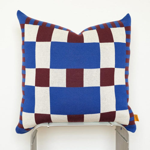 Cobalt & Merlot Knit Pillow Cover – Bold Color-Block Design | Studio Grid Series