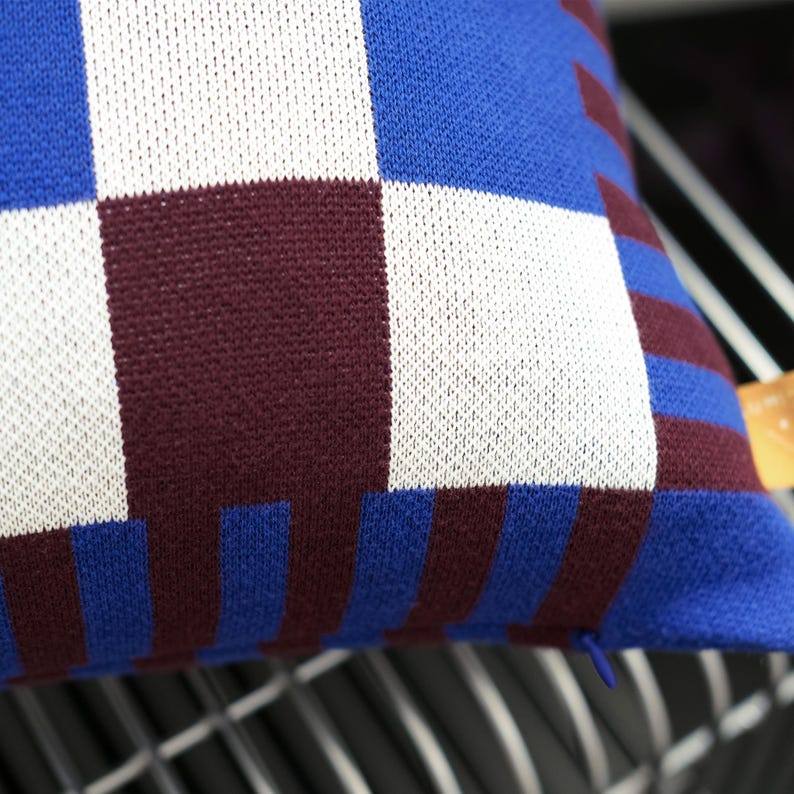 Cobalt & Merlot Knit Pillow Cover – Bold Color-Block Design | Studio Grid Series