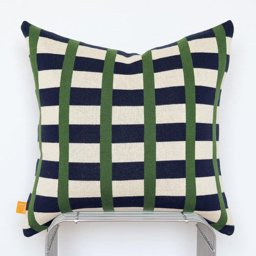 Contrast Stripe Knit Pillow Cover – Navy & Green Color Block | Studio Grid Series