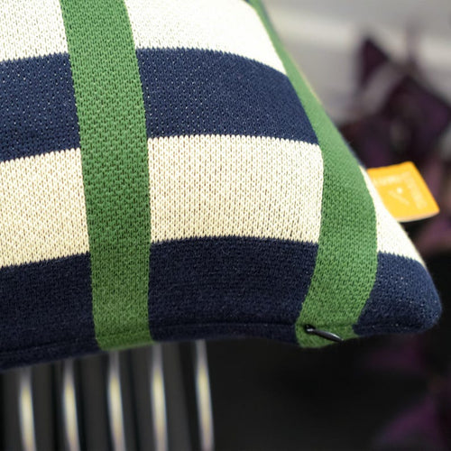 Contrast Stripe Knit Pillow Cover – Navy & Green Color Block | Studio Grid Series