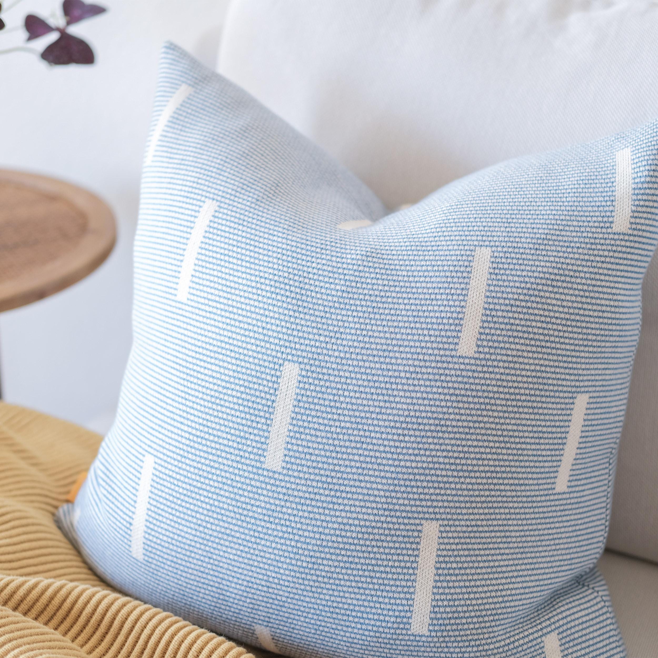 Lumi Living 100% Cotton Knitted Soft Modern Geometric Dash Lines Throw Pillow Cover 18x18 (Blue or Mustard Yellow)
