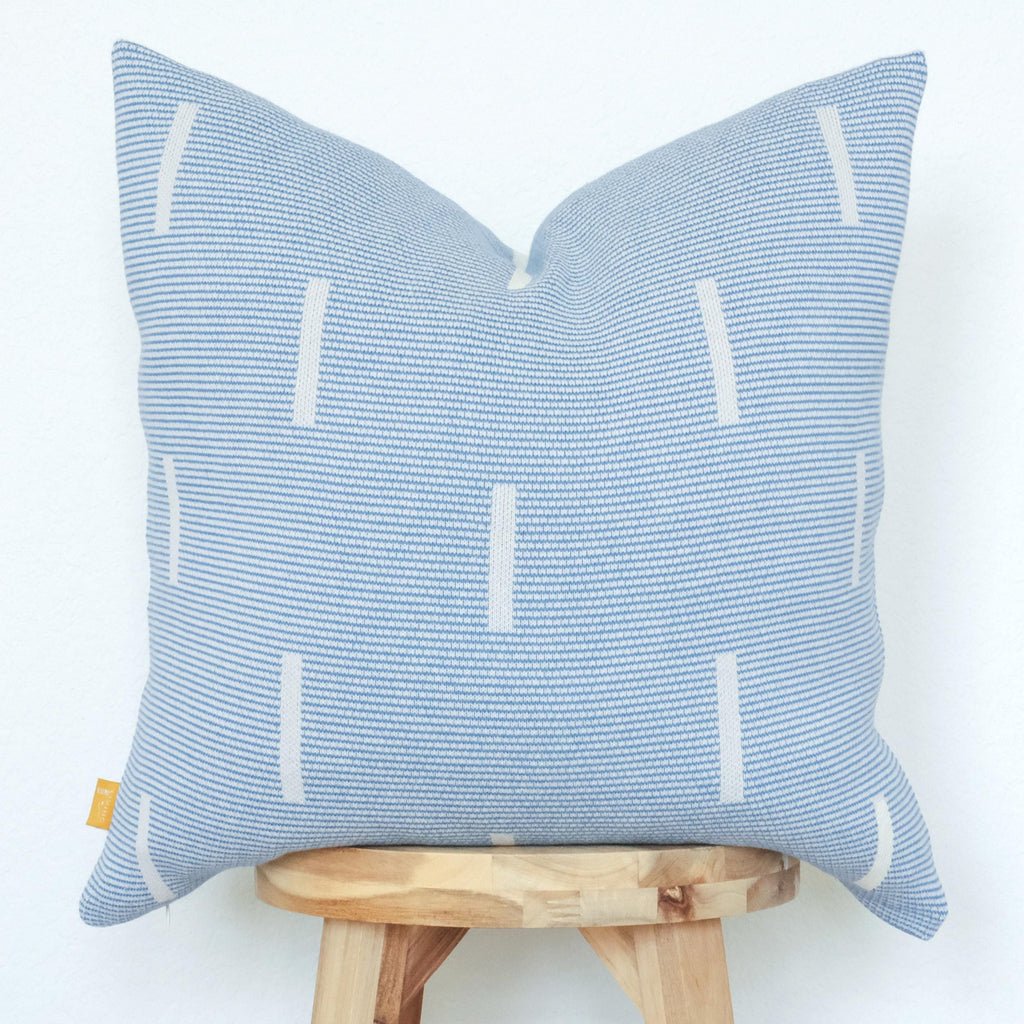Lumi Living 100% Cotton Knitted Soft Modern Geometric Dash Lines Throw Pillow Cover 18x18 (Blue or Mustard Yellow)