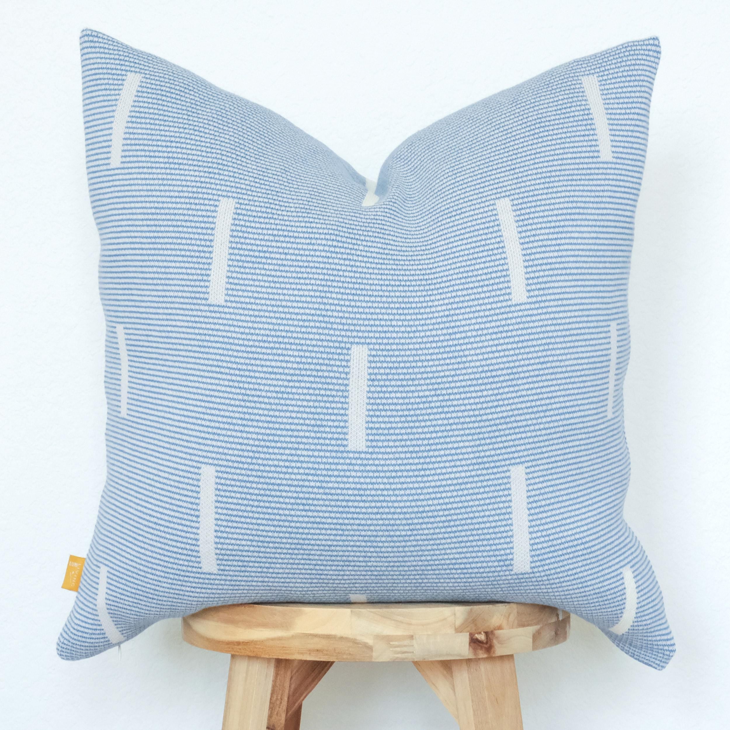 Lumi Living 100% Cotton Knitted Soft Modern Geometric Dash Lines Throw Pillow Cover 18x18 (Blue or Mustard Yellow)