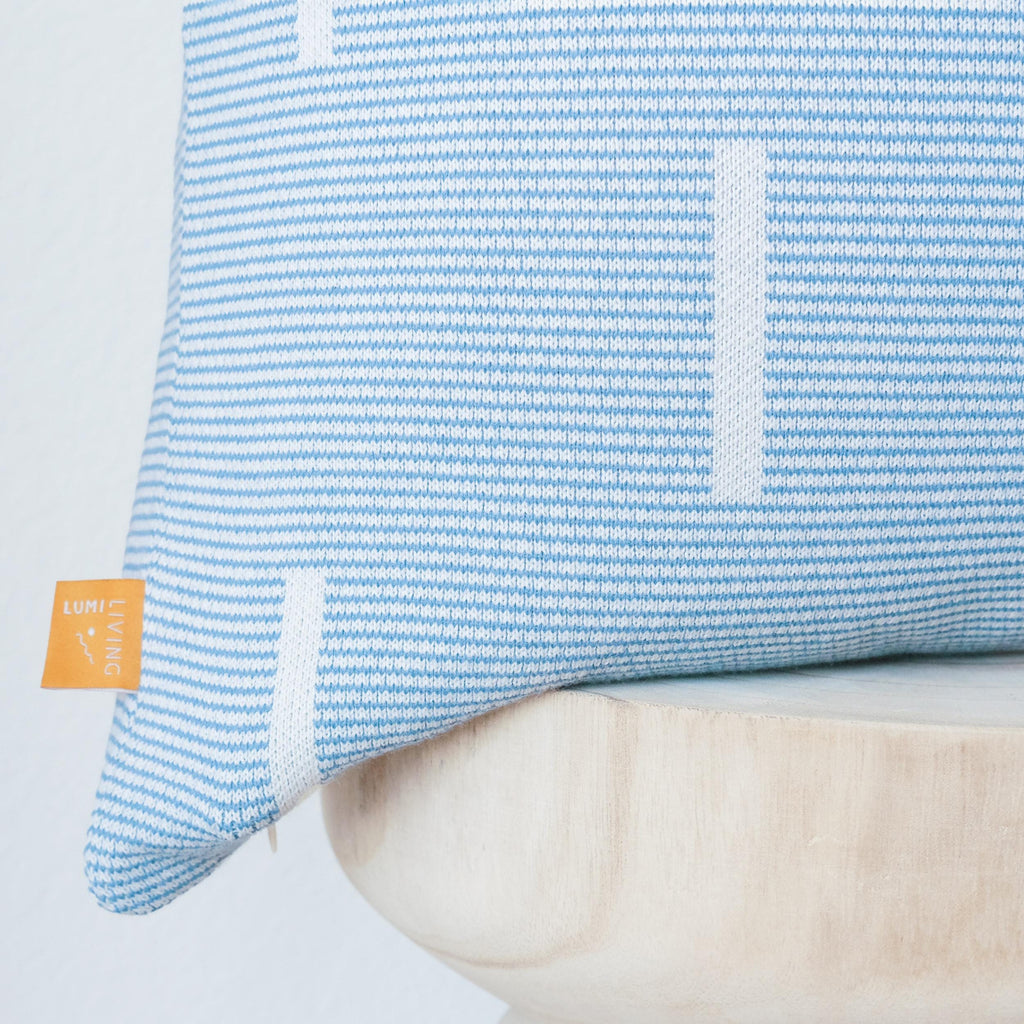 Lumi Living 100% Cotton Knitted Soft Modern Geometric Dash Lines Throw Pillow Cover 18x18 (Blue or Mustard Yellow)