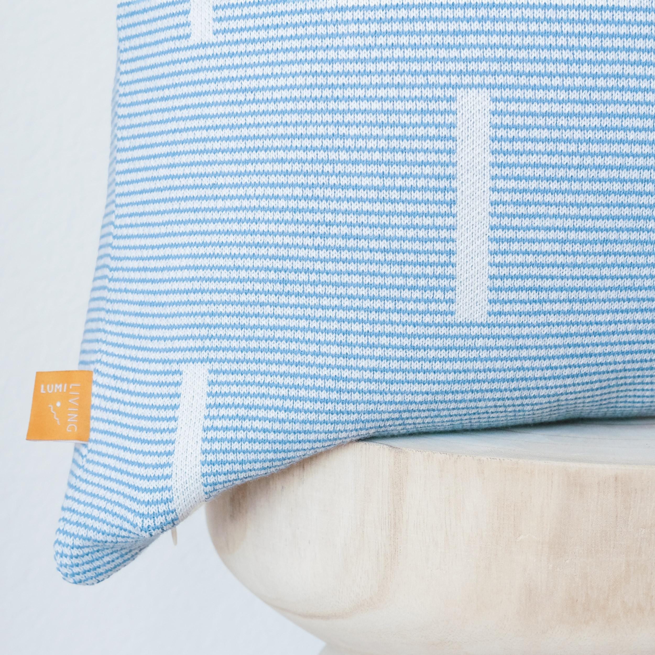 Lumi Living 100% Cotton Knitted Soft Modern Geometric Dash Lines Throw Pillow Cover 18x18 (Blue or Mustard Yellow)