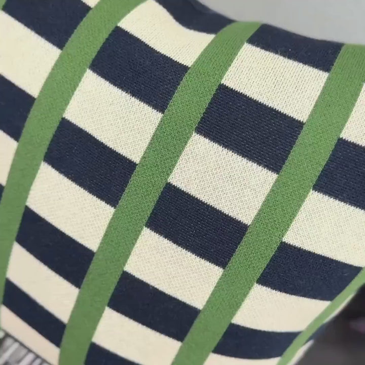 Contrast Stripe Knit Pillow Cover – Navy & Green Color Block | Studio Grid Series